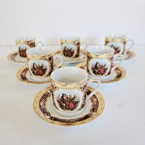 Vintage HI-LUXE Porcelain Hand Painted Espresso Demitasse Cup & Saucer 12pc Set